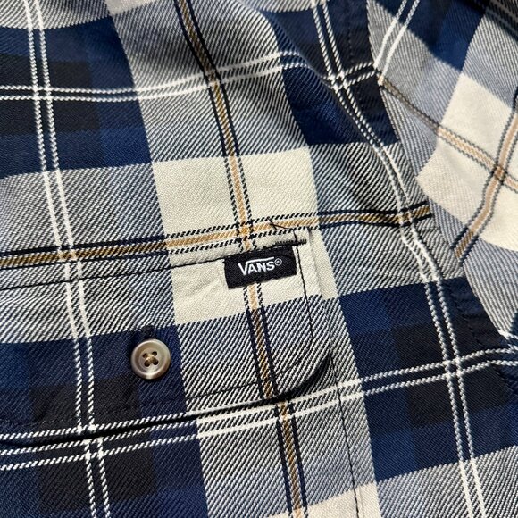 Vans Men's Box Flannel Classic Long Sleeve Shirt - Bleu/Grey Plaid - Picture 3 of 6